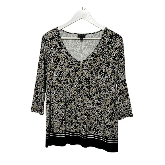 J. JILL WOMENS TOP SZ SMALL V-NECK FLORAL PRINT WEAREVER COLLECTION BLACK BROWN - Picture 1 of 10